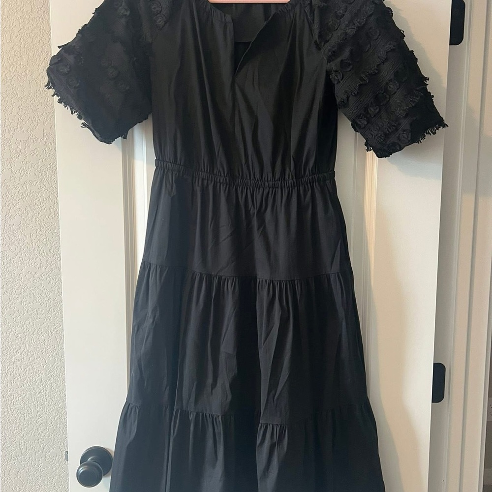 Chico’s versatile eyelash trimmed sleeve dress